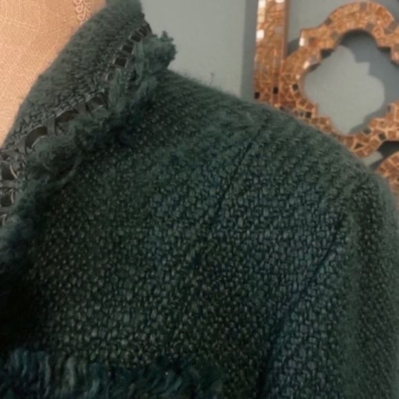 Dialogue Tweed Teal Frayed Wool Blend Blazer size 12 - Picture 4 of 14